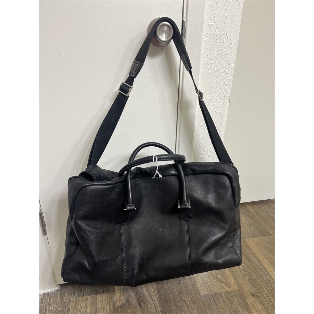 Generic Men's Leather Classic Weekend Duffle Bag Large Sized Handles Strap Black